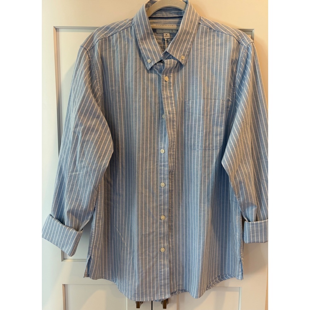 Free Assembly Mens Blue White Striped Oxford Button Down Shirt Size M NWT
